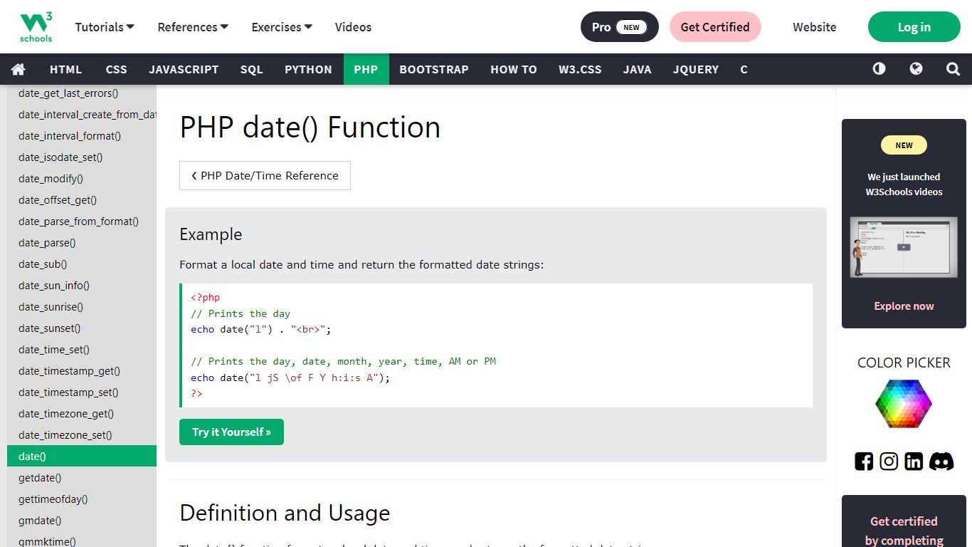 PHP date() Function - W3Schools