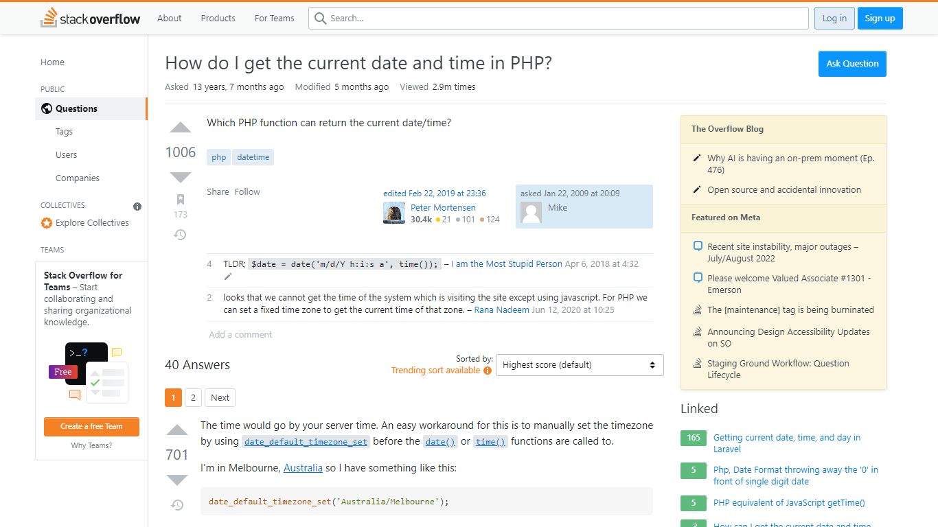 How do I get the current date and time in PHP? - Stack Overflow