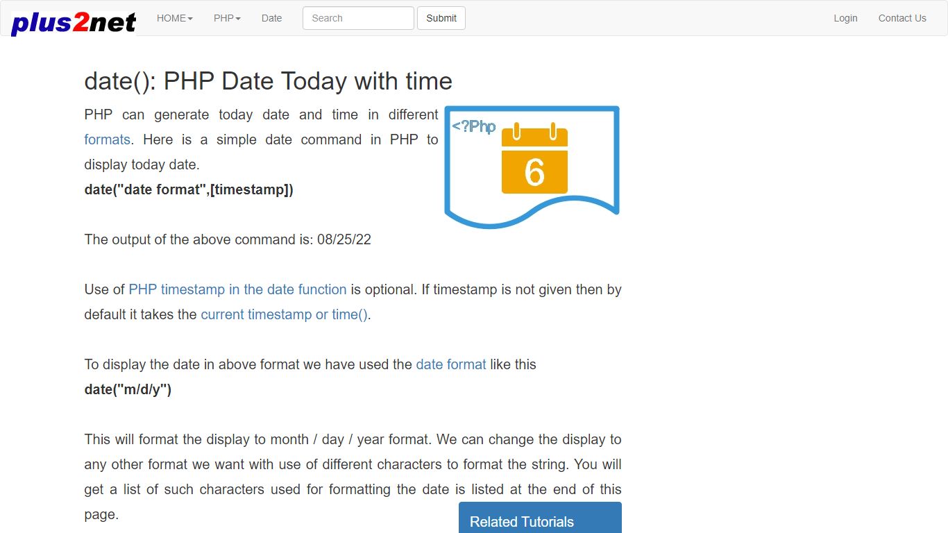 date(): PHP Date Today with time - Plus2net