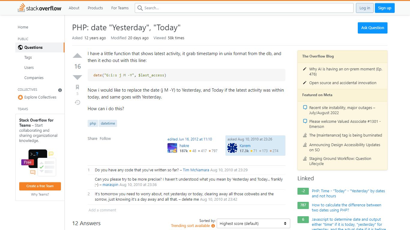 datetime - PHP: date "Yesterday", "Today" - Stack Overflow